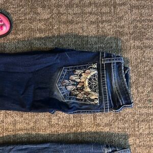 Miss Me Dark Blue Boot Cut Jeans with Embroidery